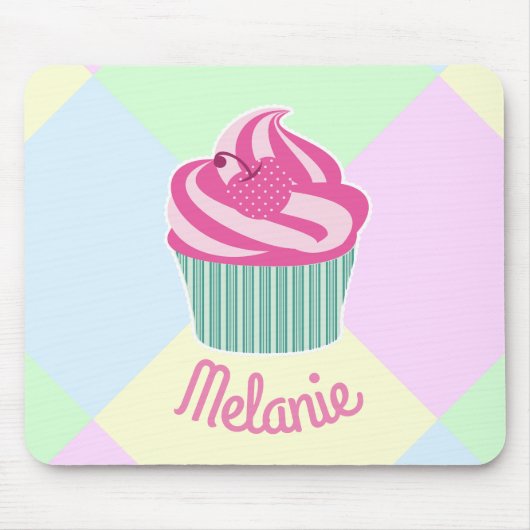 Cute Pink Cupcake Pastel Colors Personalised Muismat (Voorkant)