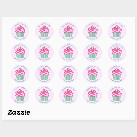 Cute Pink Cupcake Pastel Pink Custom Text Ronde Sticker (Vel)