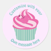 Cute Pink Cupcake Pastel Pink Custom Text Ronde Sticker (Voorkant)