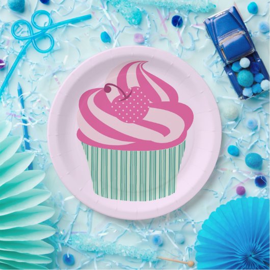 Cute Pink Cupcake Pastel Pink Papieren Bordje (Feest)