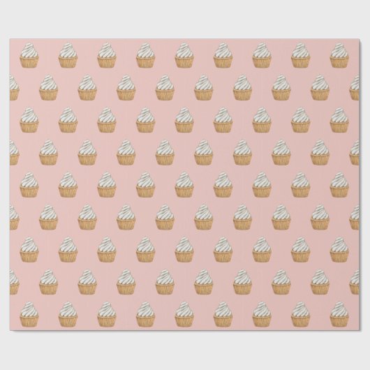 Cute Pink Cupcake Patroon Cadeaupapier (Vlak)
