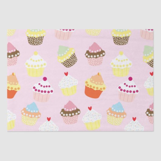 Cute Pink Cupcake Pattern Birthday Tissuepapier (Voorkant)