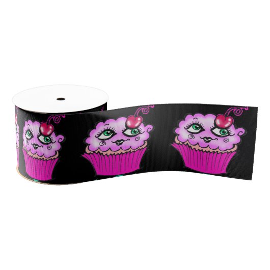 Cute Pink Cupcake Ribbon (Narrow, Custom) Grosgrain Lint (Spoel)