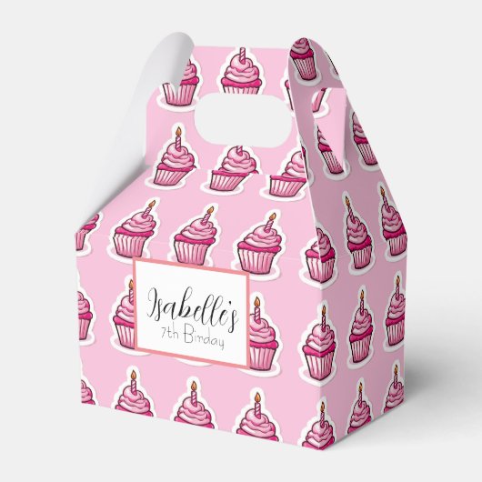 Cute Pink Cupcake Theme Birthday Girl Favor Box Bedankdoosjes (Voorkant Zijde)