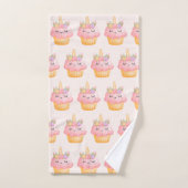 Cute Pink Cupcake Unicorn met gevlekte Rozen Bad Handdoek (Handdoek)
