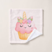 Cute Pink Cupcake Unicorn met gevlekte Rozen Bad Handdoek (Wasdoekje)