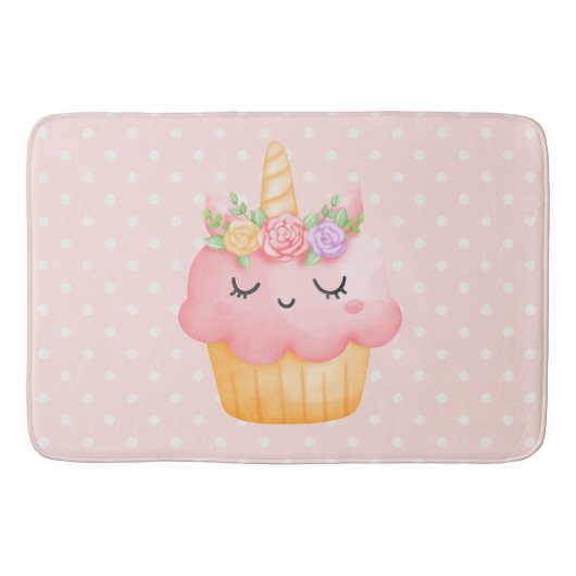 Cute Pink Cupcake Unicorn met Roos Badmat (Voorkant)