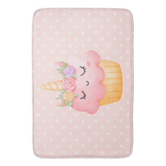 Cute Pink Cupcake Unicorn met Roos Badmat (Voorkant Verticaal)