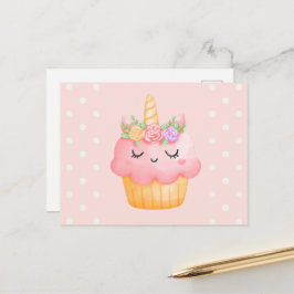 Cute Pink Cupcake Unicorn met Roos Briefkaart