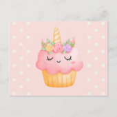 Cute Pink Cupcake Unicorn met Roos Briefkaart (Voorkant)