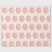 Cute Pink Cupcake Unicorn met Roos Cadeaupapier (Vlak)