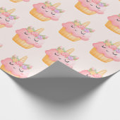 Cute Pink Cupcake Unicorn met Roos Cadeaupapier (Hoek)