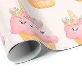 Cute Pink Cupcake Unicorn met Roos Cadeaupapier (Rol Hoek)