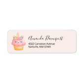 Cute Pink Cupcake Unicorn met Roos Etiket (Voorkant)