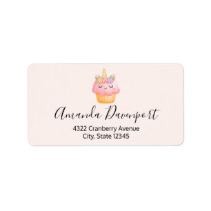 Cute Pink Cupcake Unicorn met Roos Etiket