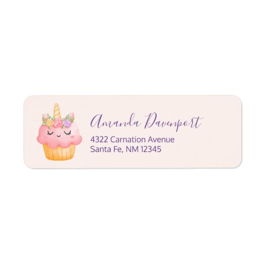 Cute Pink Cupcake Unicorn met Roos Etiket (Voorkant)