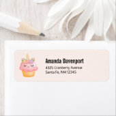 Cute Pink Cupcake Unicorn met Roos Etiket (Insitu)