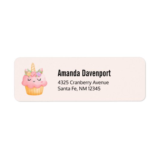 Cute Pink Cupcake Unicorn met Roos Etiket (Voorkant)