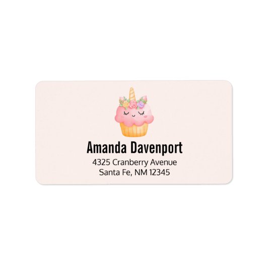Cute Pink Cupcake Unicorn met Roos Etiket (Voorkant)