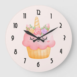 Cute Pink Cupcake Unicorn met Roos Grote Klok