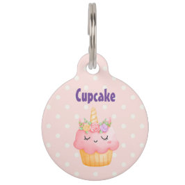 Cute Pink Cupcake Unicorn met Roos Huisdierpenning