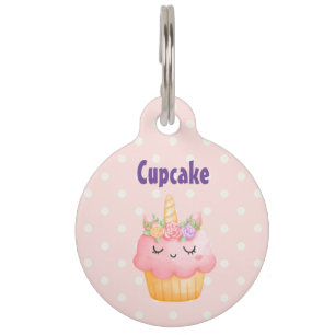 Cute Pink Cupcake Unicorn met Roos Huisdierpenning
