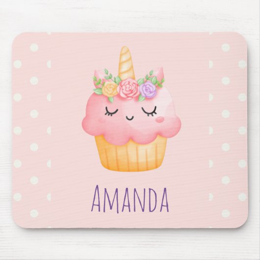 Cute Pink Cupcake Unicorn met Roos Muismat (Voorkant)