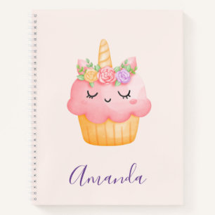 Cute Pink Cupcake Unicorn met Roos Notitieboek