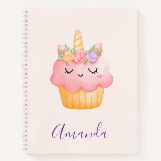 Cute Pink Cupcake Unicorn met Roos Notitieboek (Voorkant)