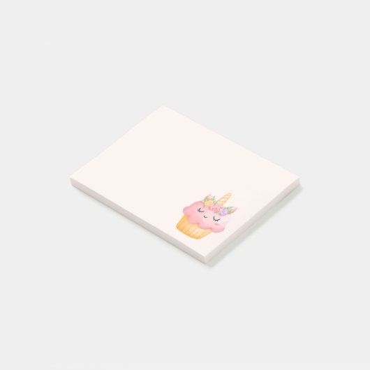 Cute Pink Cupcake Unicorn met Roos Post-it® Notes (Schuin)