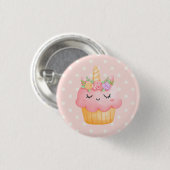 Cute Pink Cupcake Unicorn met Roos Ronde Button 3,2 Cm (Voorkant /achterkant)