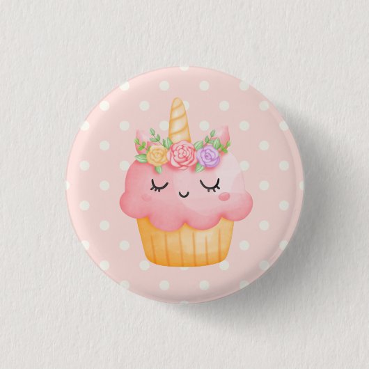 Cute Pink Cupcake Unicorn met Roos Ronde Button 3,2 Cm (Voorkant)