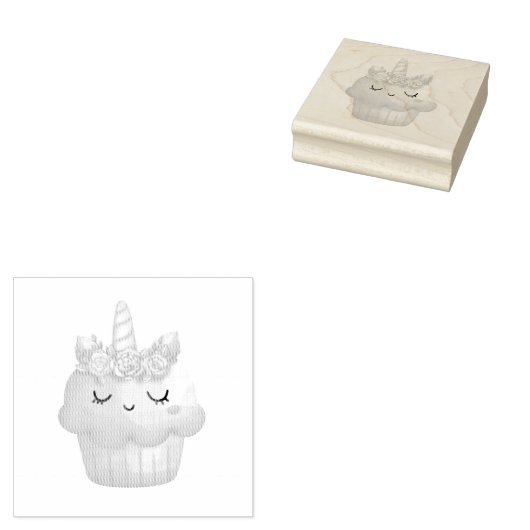 Cute Pink Cupcake Unicorn met Roos Rubberstempel (Gestempeld)