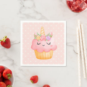 Cute Pink Cupcake Unicorn met Roos Servet