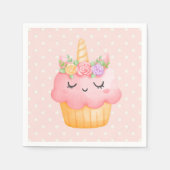 Cute Pink Cupcake Unicorn met Roos Servet (Voorkant)