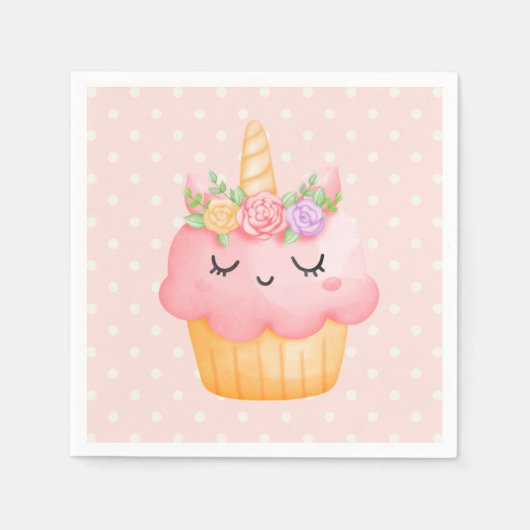 Cute Pink Cupcake Unicorn met Roos Servet (Voorkant)