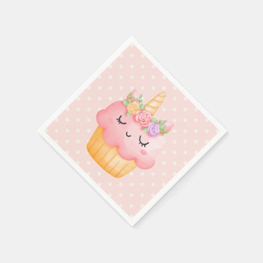 Cute Pink Cupcake Unicorn met Roos Servet (Hoek)