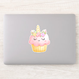 Cute Pink Cupcake Unicorn met Roos Sticker