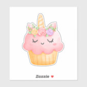 Cute Pink Cupcake Unicorn met Roos Sticker (Vel)