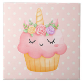 Cute Pink Cupcake Unicorn met Roos Tegeltje