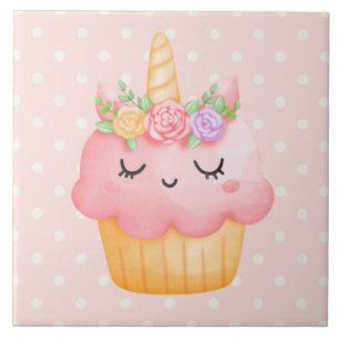 Cute Pink Cupcake Unicorn met Roos Tegeltje