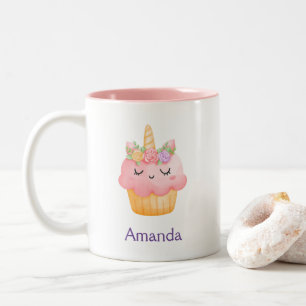 Cute Pink Cupcake Unicorn met Roos Tweekleurige Koffiemok