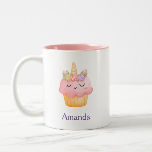 Cute Pink Cupcake Unicorn met Roos Tweekleurige Koffiemok (Links)