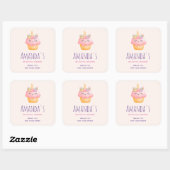 Cute Pink Cupcake Unicorn met Roos Vierkante Sticker (Vel)