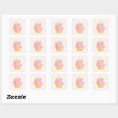 Cute Pink Cupcake Unicorn met Roos Vierkante Sticker (Vel)
