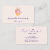 Cute Pink Cupcake Unicorn met Roos Visitekaartje (Voorkant / Achterkant)
