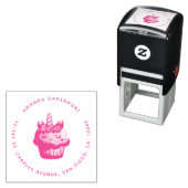 Cute Pink Cupcake Unicorn met Roos Zelfinktende Stempel (In situ)