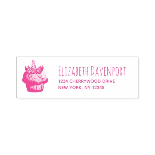 Cute Pink Cupcake Unicorn met Roos Zelfinktende Stempel (Design)
