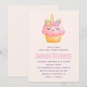 Cute Pink Cupcake Unicorn met Rozen Baby shower Kaart (Voorkant / Achterkant)