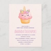 Cute Pink Cupcake Unicorn met Rozen Baby shower